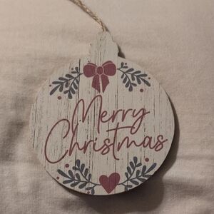 Merry Christmas Hanging Ornament - White and Pink